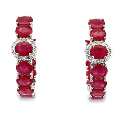 4.93ct Ruby Diamond Hoop Earrings 14KT White Gold