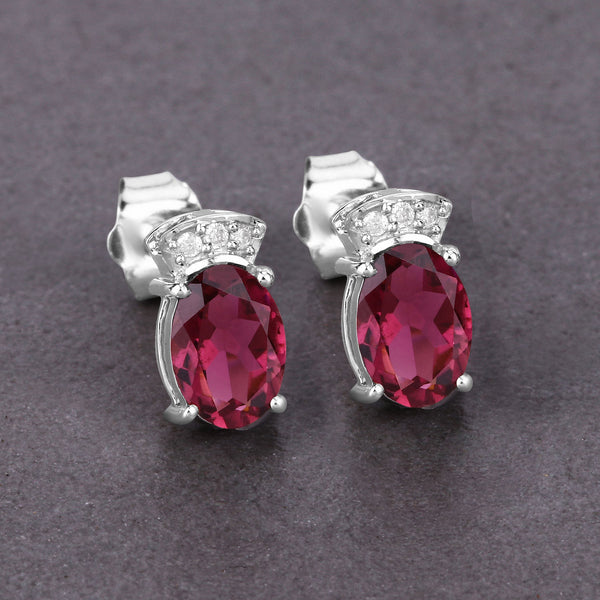 1.35 Carat Genuine Pink Tourmaline and White Diamond 14K White Gold Earrings