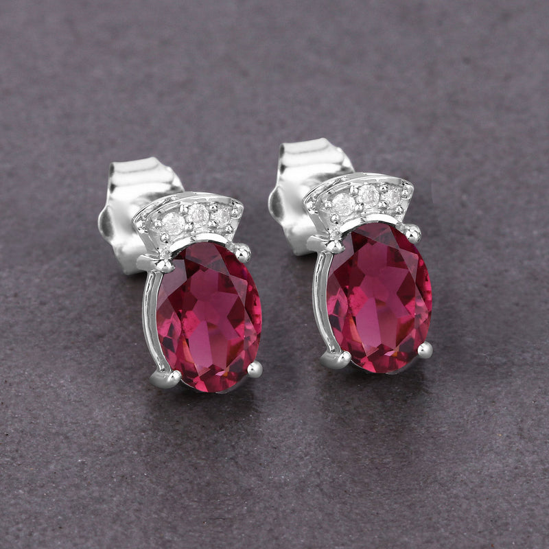 1.35 Carat Genuine Pink Tourmaline and White Diamond 14K White Gold Earrings