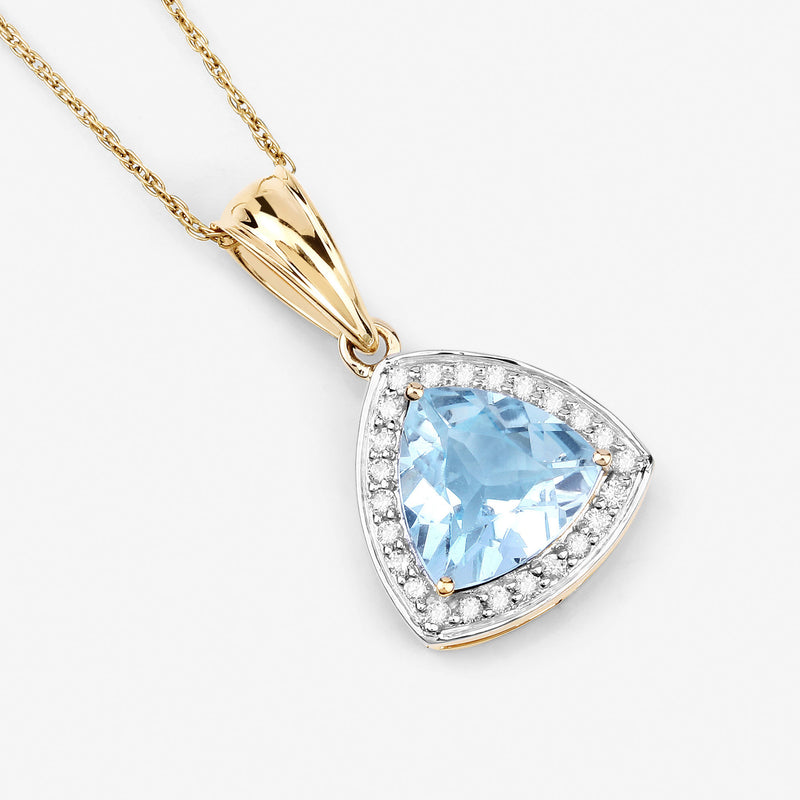 2.24 Carat Genuine Aquamarine and White Diamond 14K Yellow Gold Pendant