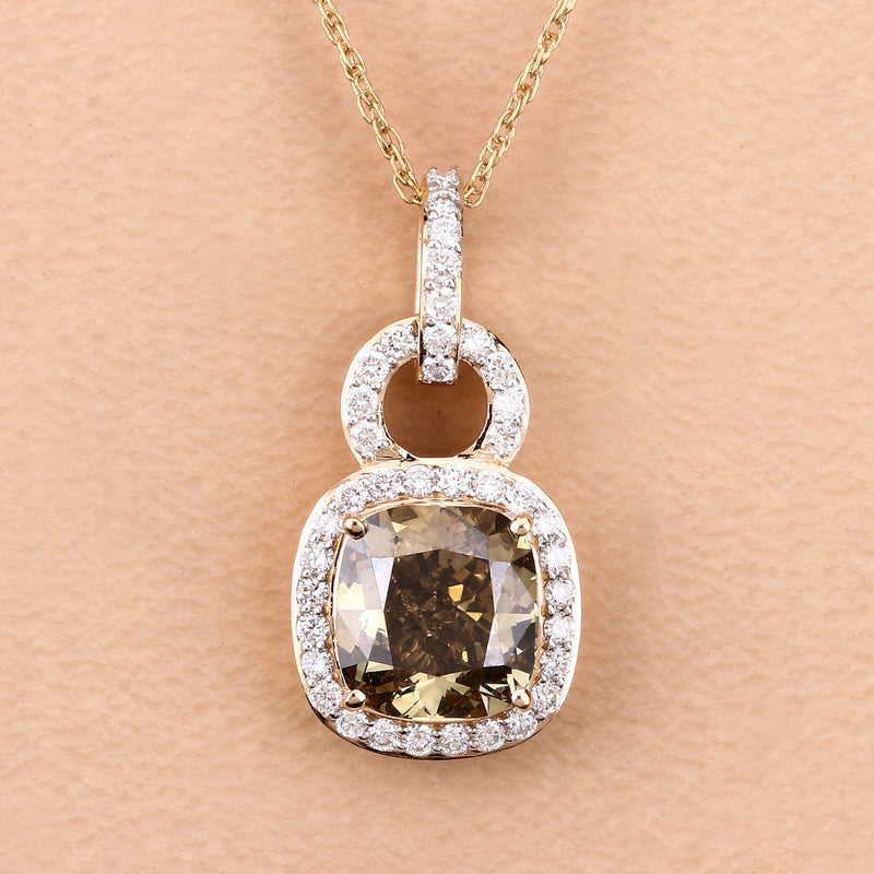 IGI Certified 2.50 Carat Genuine Brown Diamond Center and 0.31cttw White Diamond 18K Yellow Gold Pendant (2.81cttw)