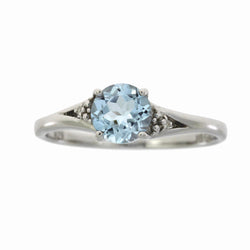 Natural .96ct Blue Topaz Diamond Ring Sterling Silver