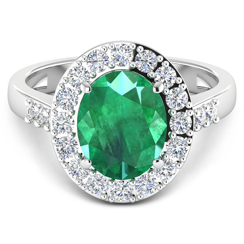 3.04 Carat Genuine Zambian Emerald and White Diamond 14K White Gold Ring