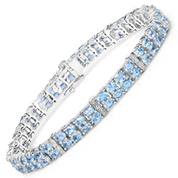 15.25 Carat Genuine Blue Topaz and White Topaz .925 Sterling Silver Bracelet