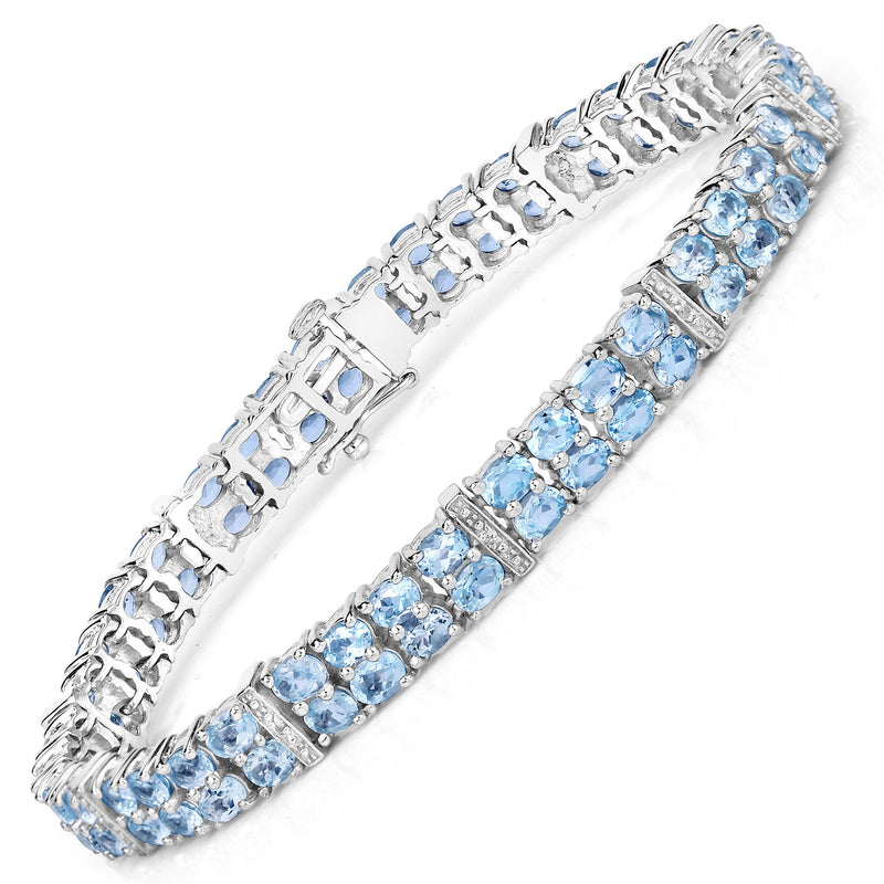 15.25 Carat Genuine Blue Topaz and White Topaz .925 Sterling Silver Bracelet