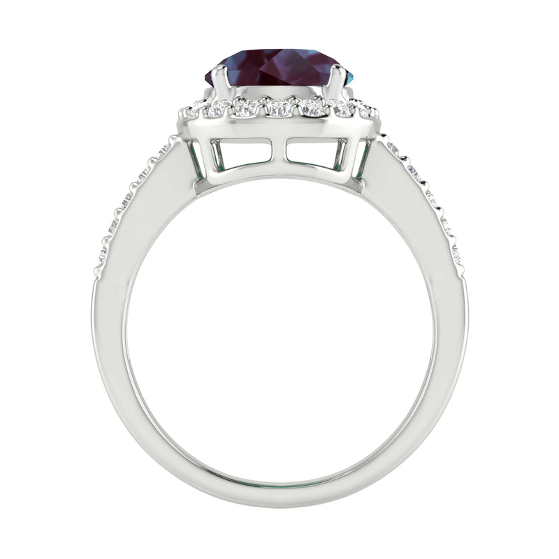 V3 Jewelry Sterling Silver with Color Changing Alexandrite and White Topaz Halo Ring
