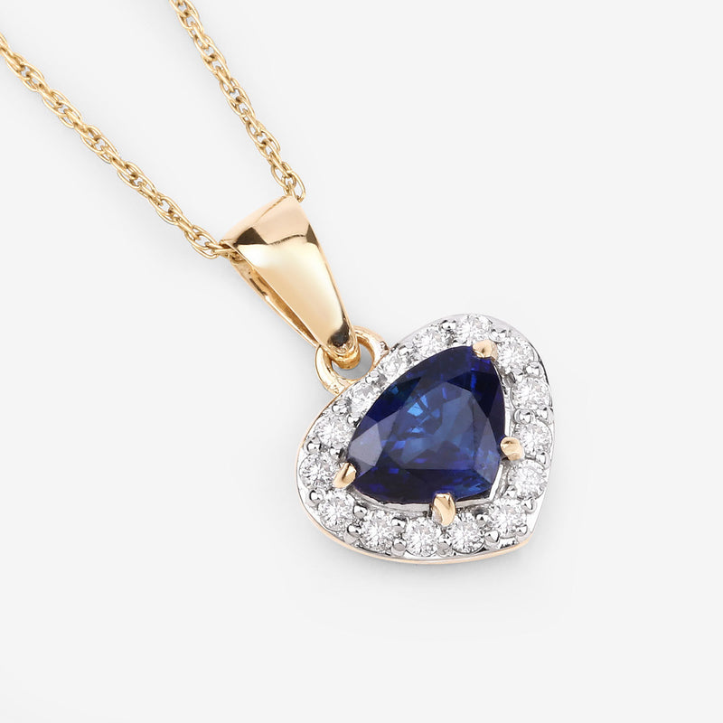 1.19 Carat Genuine Blue Sapphire and White Diamond 14K Yellow Gold Pendant