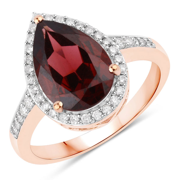 3.26 Carat Genuine Rhodolite and White Diamond 14K Rose Gold Ring