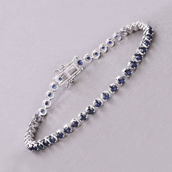 3.13 Carat Genuine Blue Sapphire 14K White Gold Bracelet