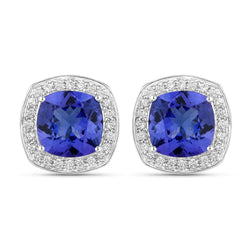 5.98 Carat Genuine Tanzanite and White Diamond 14K White Gold Earrings