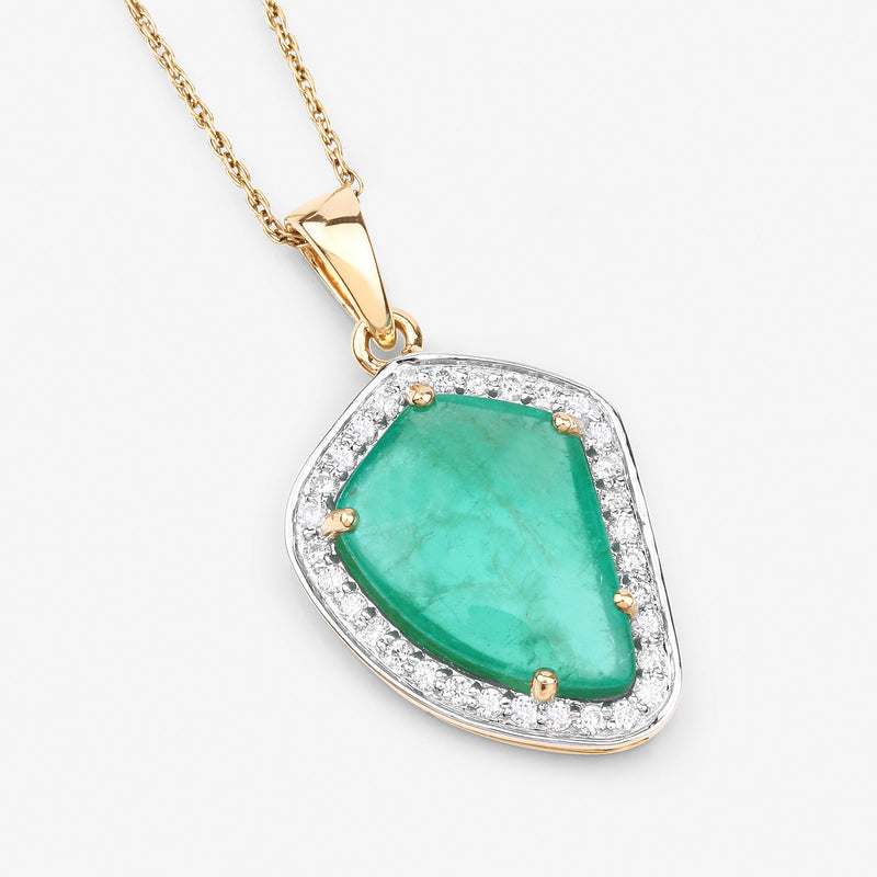 4.57 Carat Genuine Colombian Emerald and White Diamond 14K Yellow Gold Pendant