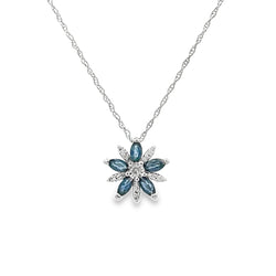 .44ct Sapphire Diamond Flower Pendant 10KT White Gold