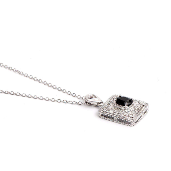 1.53 ctw Sapphire & Diamonds Rhodium Plated Designer Pendant 18 in