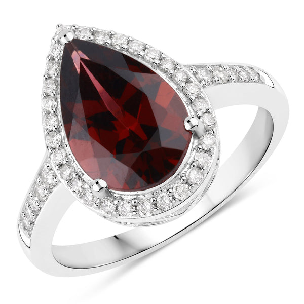 3.26 Carat Genuine Rhodolite and White Diamond 14K White Gold Ring