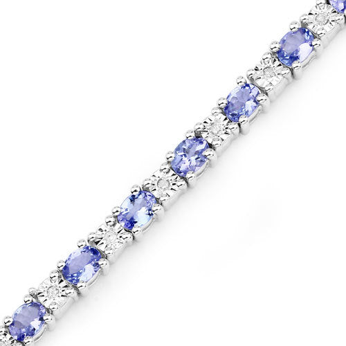 4.42 Carat Genuine Tanzanite and White Diamond .925 Sterling Silver Bracelet