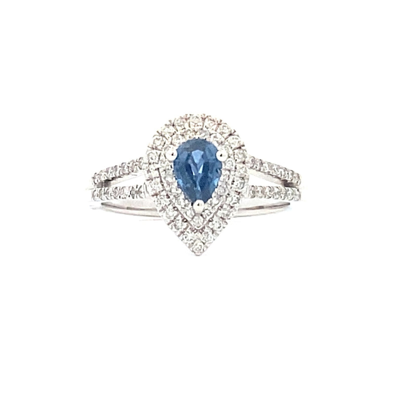 Genuine .83ct Sapphire Diamond Ring 14KT White Gold