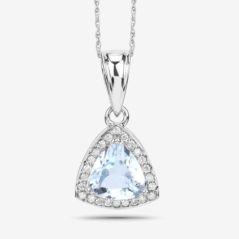 1.49 Carat Genuine Aquamarine and White Diamond 14K White Gold Pendant