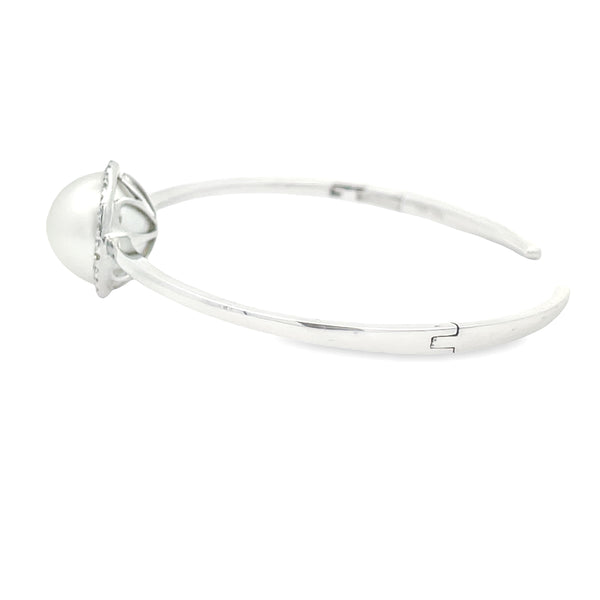 South Sea Pearl Diamond Bangle Bracelet 18KT White Gold