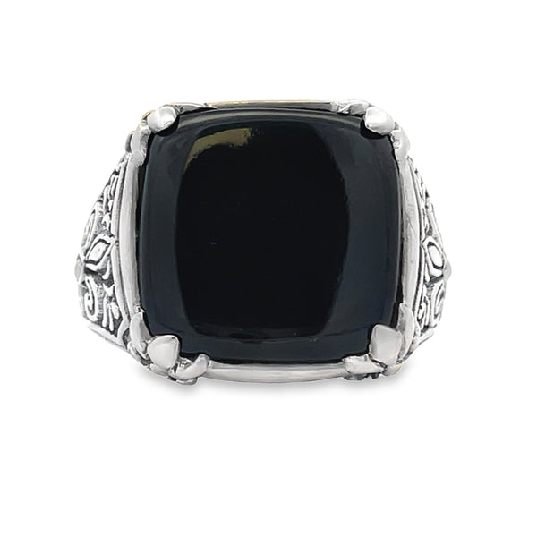 Natural Onyx Ring Sterling Silver 18KT Gold