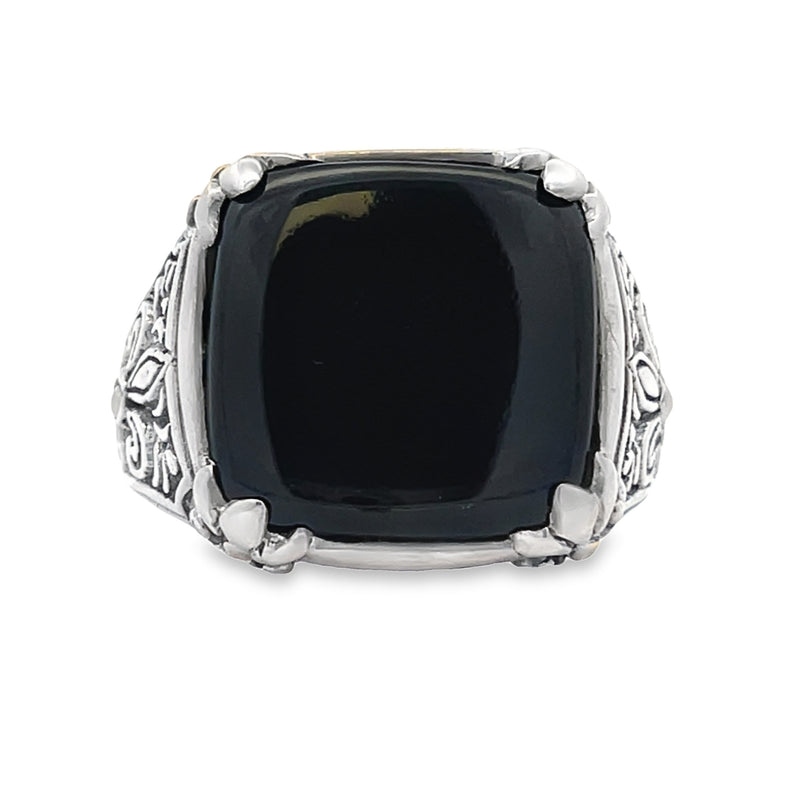 Natural Onyx Ring Sterling Silver 18KT Gold