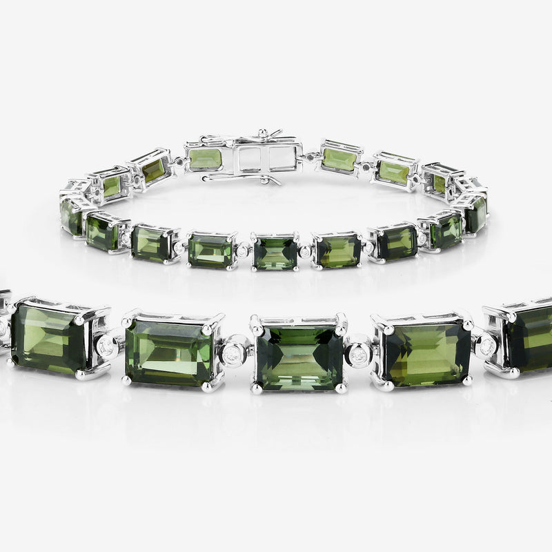 19.04 Carat Genuine Green Tourmaline and White Diamond 14K White Gold Bracelet