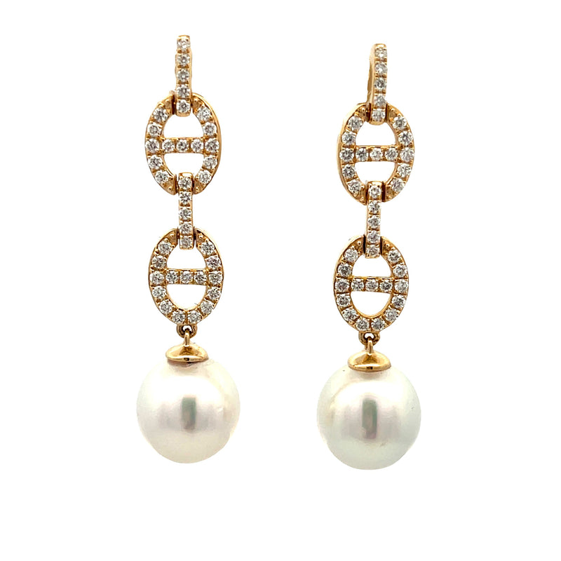 .57ct South Sea Pearl Dangle Earrings 14KT Yellow Gold