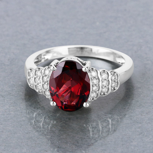 2.87 Carat Genuine Rhodolite and White Diamond 14K White Gold Ring