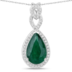 IGI Certified 3.11 Carat Genuine Zambian Emerald and White Diamond 14K White Gold Pendant