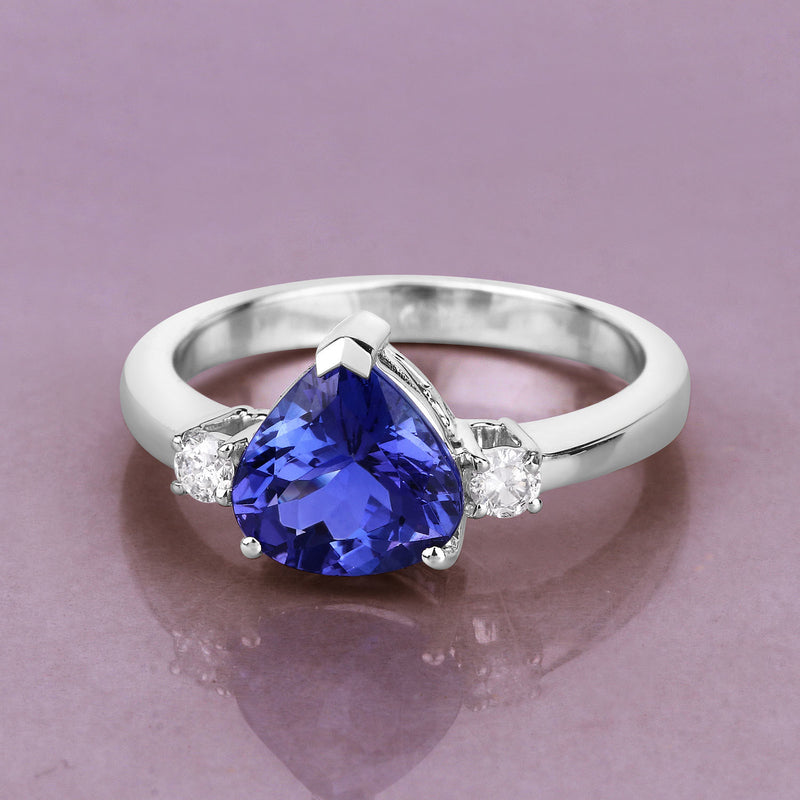 2.23 Carat Genuine Tanzanite and White Diamond 14K White Gold Ring