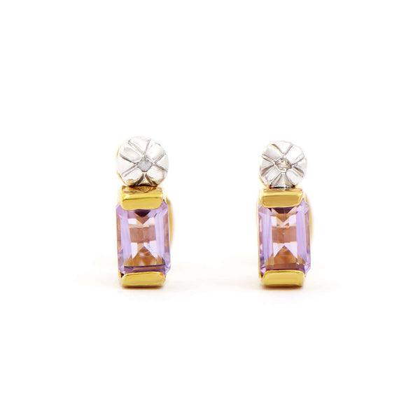 1.04 ctw Amethyst & Diamonds 18K Gold Plated Designer Earrings