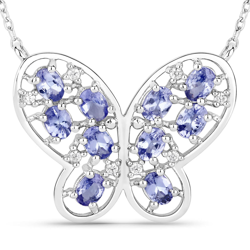 1.86 Carat Genuine Tanzanite and White Zircon .925 Sterling Silver Necklace