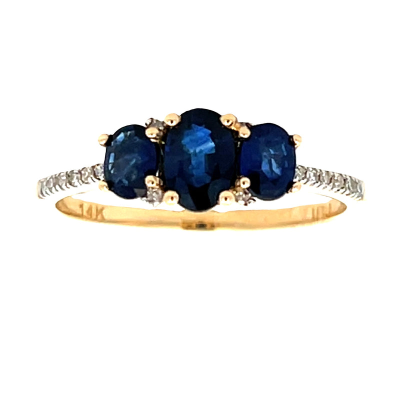 .48ct Sapphire Diamond 3 Stone Ring 14KT Yellow Gold