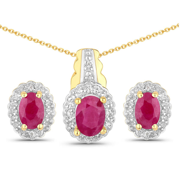 1.94 Carat Genuine Johnson Ruby and White Topaz .925 Sterling Silver Jewelry Set