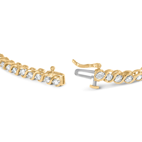 10K Yellow Gold 2.00 Cttw Round-Cut Diamond S-Link 7" Bracelet (J-K Color, I1-I2 Clarity)