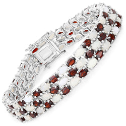 24.08 Carat Genuine Opal and Garnet .925 Sterling Silver Bracelet