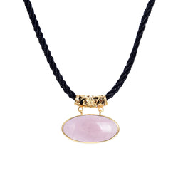 Rose Quartz Gold plated Sterling Silver Pendant with 18" Black Cord