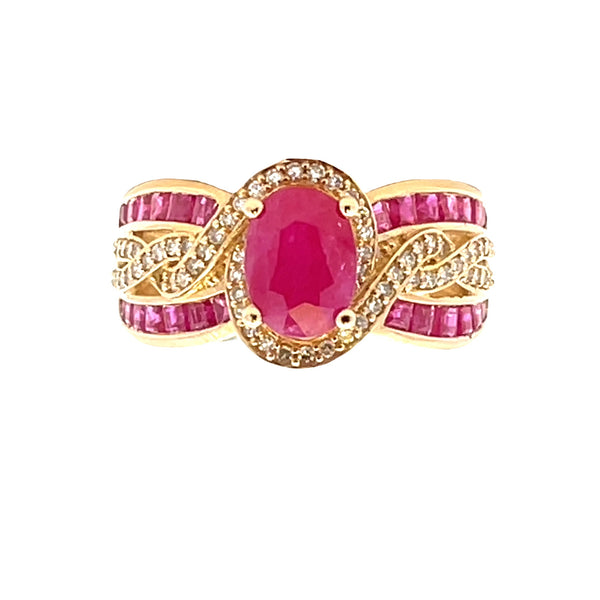 Genuine 1.85ct Ruby Diamond Ring 14KT Yellow Gold