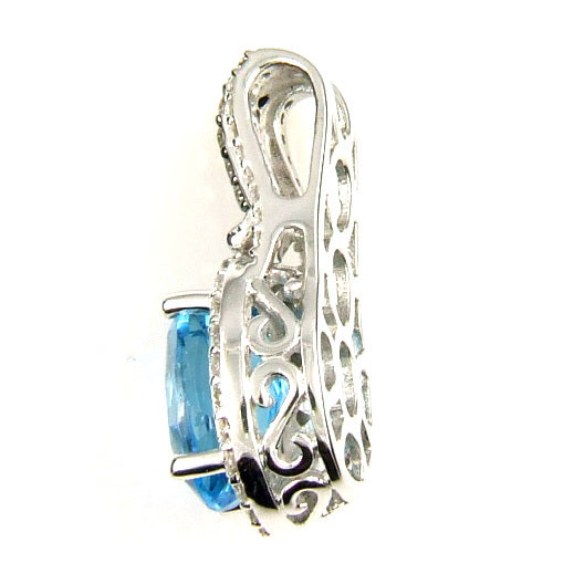 3.88ct Blue Topaz Diamond Pendant 14KT White Gold