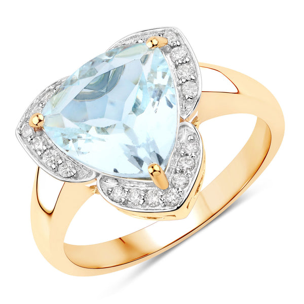 2.39 Carat Genuine Aquamarine and White Diamond 14K Yellow Gold Ring