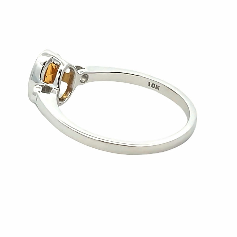 Natural .70ct Citrine Diamond Ring 10KT White Gold