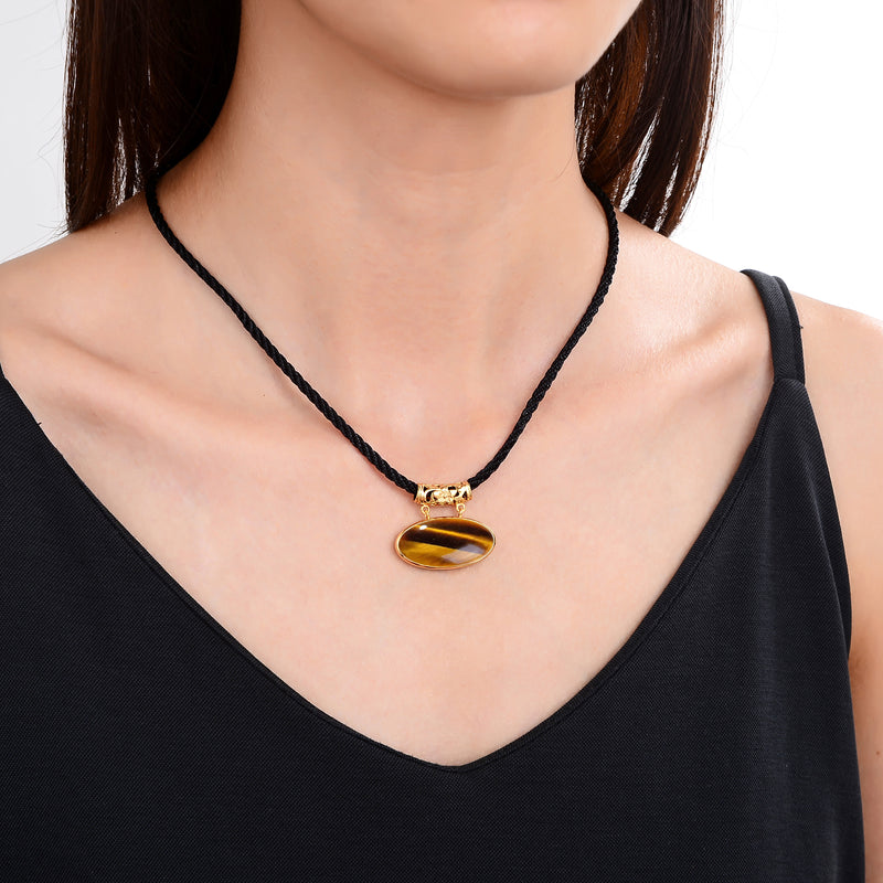 Tiger Eye Gold plated Sterling Silver Pendant with 18" Black Cord