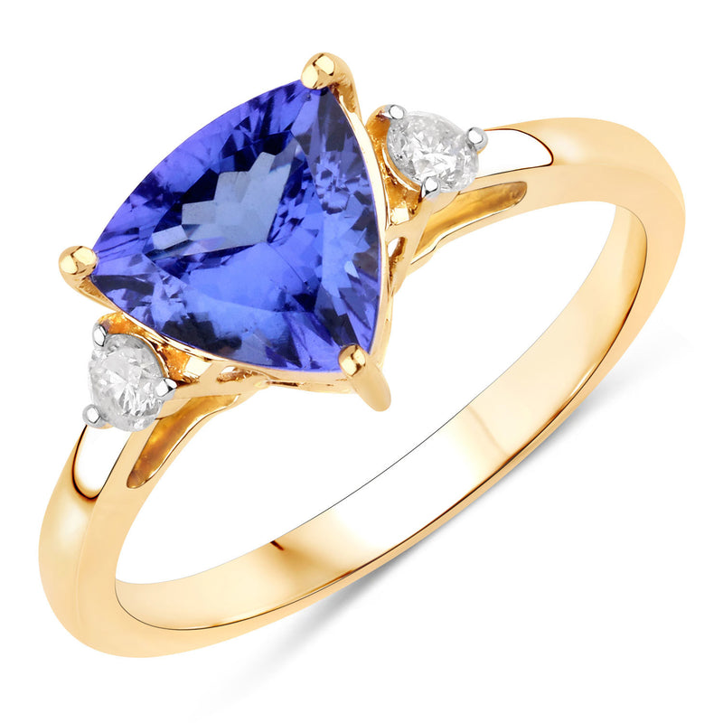 1.83 Carat Genuine Tanzanite and White Diamond 14K Yellow Gold Ring