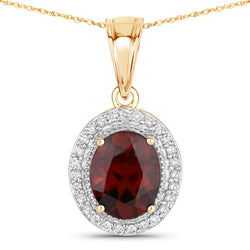 2.95 Carat Genuine Rhodolite and White Diamond 14K Yellow Gold Pendant