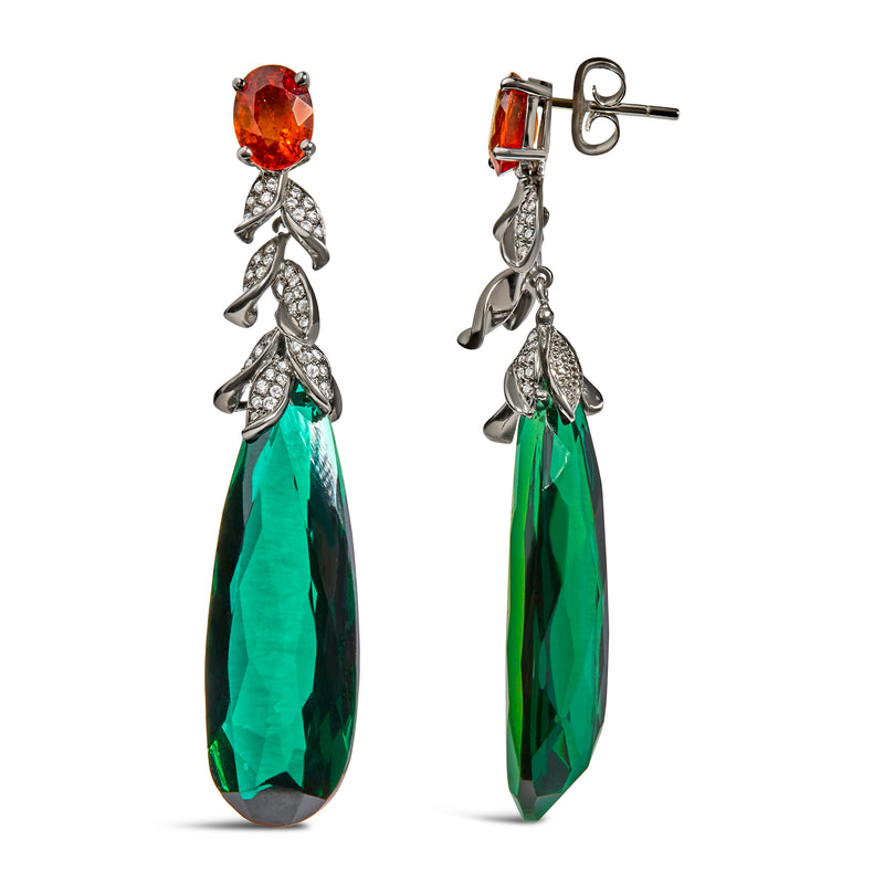 18K White Gold 1/2 Cttw Diamond and Green Quartz Art Deco Inspired 2 1/3" Inch Drop and Dangle Earrings (F-G Color, VS1-VS2 Clarity)