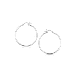 Sterling Silver Rhodium Plated Thin and Polished Hoop Style Earrings (35mm)