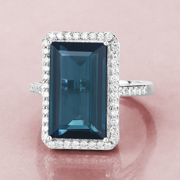 7.98 Carat Genuine Blue Tourmaline and White Diamond 14K White Gold Ring