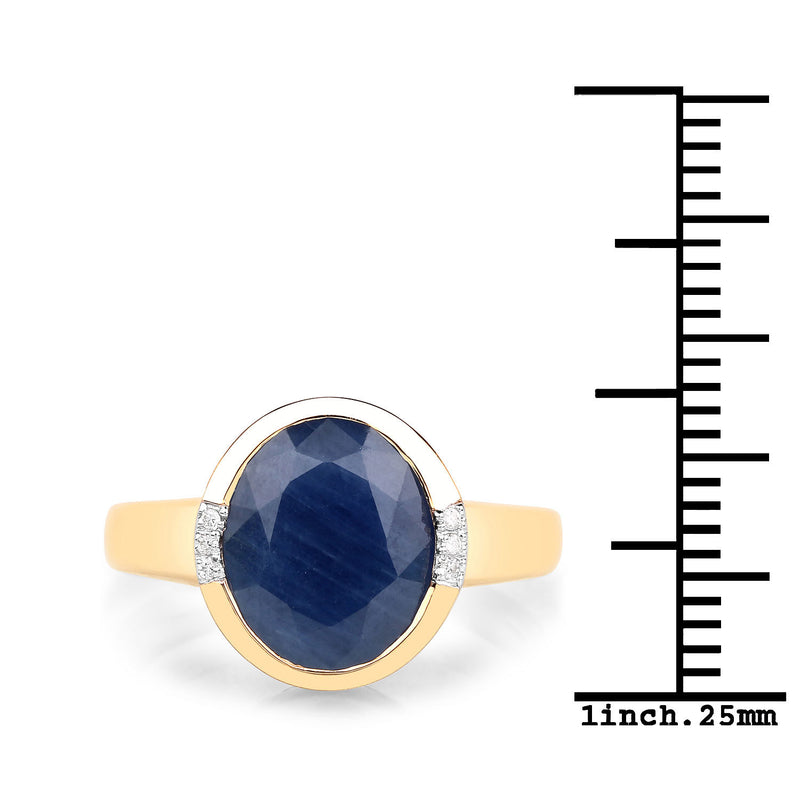 4.85 Carat Genuine Blue Sapphire and White Diamond 14K Yellow Gold Ring