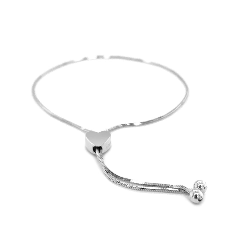 14k White Gold Adjustable Lariat Style Heart Motif Bracelet