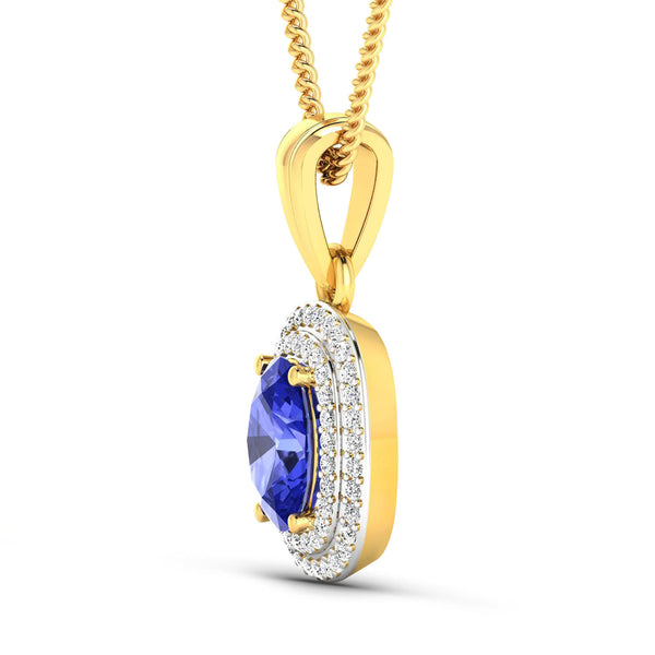 1.45 Carat Genuine Tanzanite and White Diamond 14K Yellow Gold Pendant