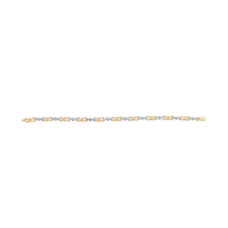 10k Yellow Gold 1/3 Cttw Diamond 3 Stone and X-Link Bracelet (I-J Color, I1-I2 Clarity) - 7.50" Inches